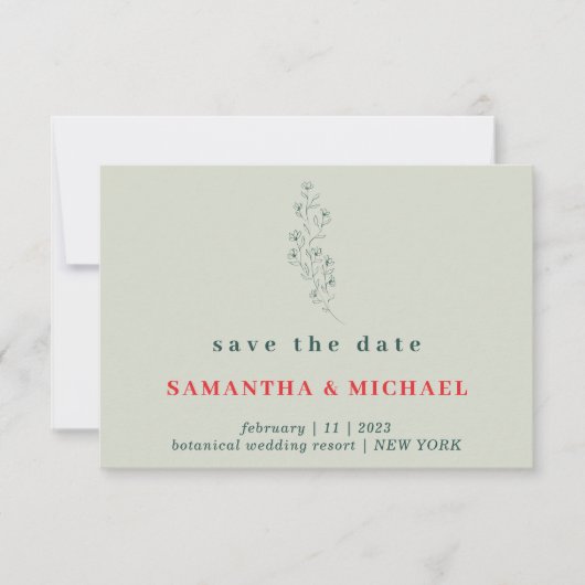 Invitation Fleur Vert Rouge Bohème Rustique Enregistrer date  (Devant)