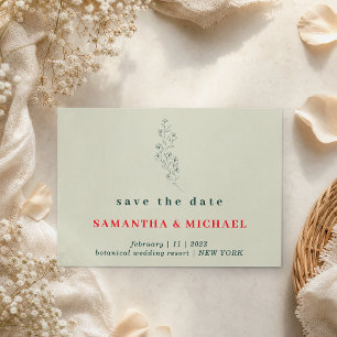 Invitation Fleur Vert Rouge Boho Rustique Sauvegarder date Ma