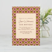 Invitation Fleur verte rose Boho Retro Super 50e anniversaire (Debout devant)