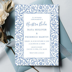 Invitation Fleur Vintage Bleu Royal Nuestra Boda Mariage