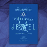 Invitation Fleur Vintage bleue Bat mitzvah sauvage<br><div class="desc">Vintage, mais moderne invitation de bat mitzvah bleu avec belle typographie a des fleurs sauvages que vous pouvez bouger et redimensionner avec votre lettrage. Les oeuvres d'art botaniques peuvent être changées de couleur avec vos lettres. Modifiez facilement la couleur de l'arrière - plan sur cette invitation de bat mitzvah simple...</div>