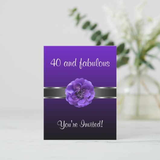 Invitation Fleur violet Argent Fabuleux 40e (Debout devant)