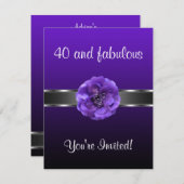 Invitation Fleur violet Argent Fabuleux 40e (Devant / Derrière)