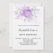Invitation Fleur violet d'anniversaire élégant luxe argent (Devant)