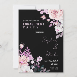 Invitation Fleur violet et blanc Black Engagement Party