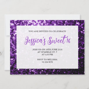 Invitation Fleur violet foncé Sweet 16 élégant script