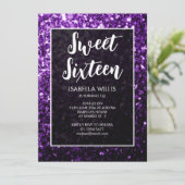 Invitation Fleur violet foncé Sweet 16 élégant script (Debout devant)