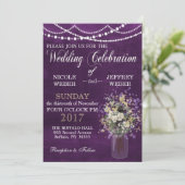 Invitation Fleur violet rustique Pays Mason Jar Mariage (Debout devant)