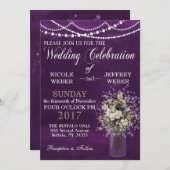 Invitation Fleur violet rustique Pays Mason Jar Mariage (Devant / Derrière)