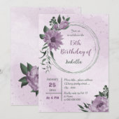 Invitation fleur violet verdure anniversaire botanique (Devant / Derrière)