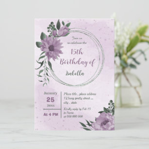 Invitation fleur violet verdure anniversaire botanique