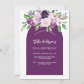Invitation Fleur violet violet couleur eau anniversaire (Devant)