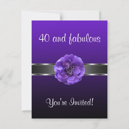 Invitation Fleur Violette Argent Fabuleux 40ème (Devant)