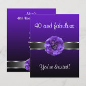 Invitation Fleur Violette Argent Fabuleux 40ème (Devant / Derrière)
