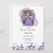 Invitation Fleur violette avec anniversaire photo (Devant)