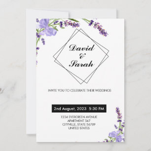 Invitation Fleur violette blanche minimaliste et mariage mode
