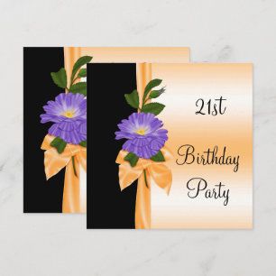 Invitation Fleur Violette Élégante & Ruban Orange 21ème