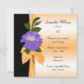 Invitation Fleur Violette Élégante & Ruban Orange 45e (Dos)