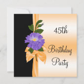 Invitation Fleur Violette Élégante & Ruban Orange 45e (Devant)