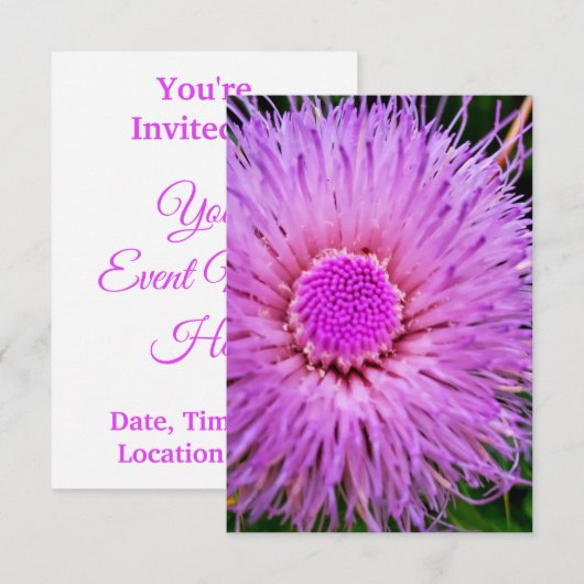 Invitation Fleur violette et rose (Devant / Derrière)