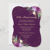Invitation Fleur violette or aquarelle 50e anniversaire (Devant)