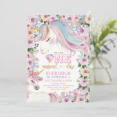Invitation Fleur violette Unicorne magique 1er anniversaire (Debout devant)