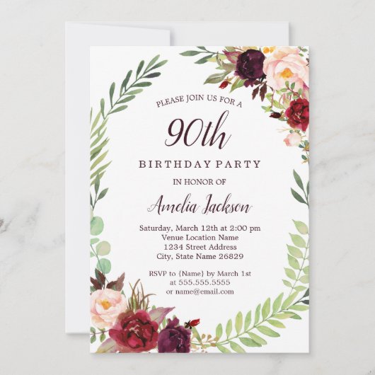 Invitation Fleur Wreath Bourgogne 90e anniversaire (Devant)