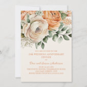 Invitation Fleurale Crème Orange Pêche 25e Anniversaire (Devant)