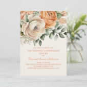 Invitation Fleurale Crème Orange Pêche 25e Anniversaire (Debout devant)