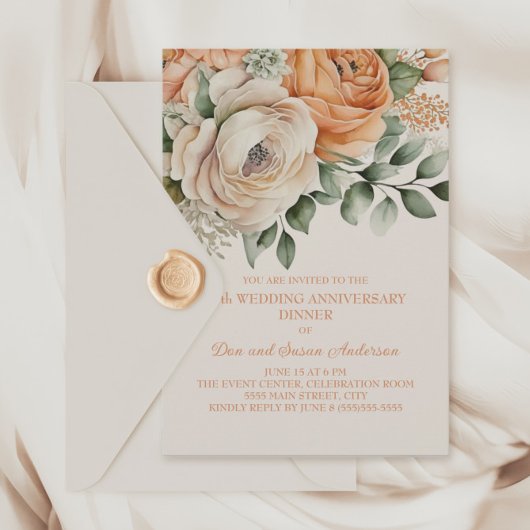 Invitation Fleurale Crème Orange Pêche 25e Anniversaire