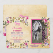 Invitation Fleurale de Fête Cheval Cheval Rose (Devant / Derrière)