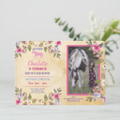 Invitation Fleurale Fleurs de Cheval Rose Poney (Debout devant)