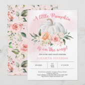 Invitation Fleuri rose doux, un petit baby shower citrouille (Devant / Derrière)