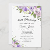 Invitation Fleurie 40 ans avec Éclat Argent Violet (Devant)