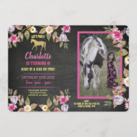 Invitation Fleurie à la Craie Rose Poney pour une