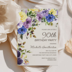 Invitation Fleurie Aquarelle Jaune Violet pour 90e