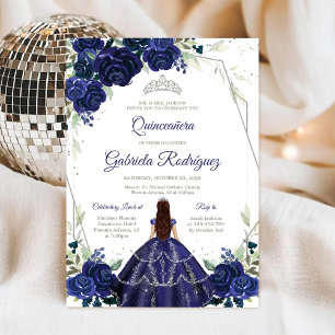 Invitation Fleurie Bleue Argentée pour Quinceanera