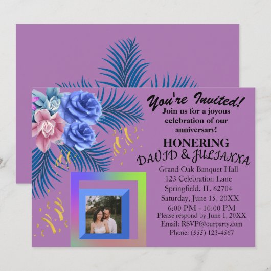 Invitation Fleurie Bohème Moderne de Lilas Violet (Devant / Derrière)