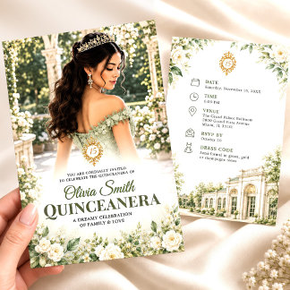 Invitation Fleurie de Quinceañera Vert Sauge pour