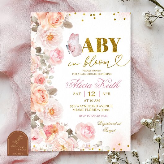 Invitation Fleurie Fleur de Bébé Rose en Fleur