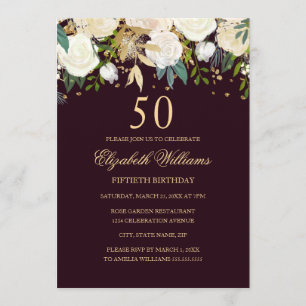 Invitation Fleurie Or Bourgogne pour 50ème Anniver