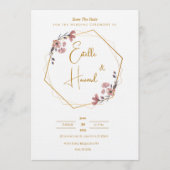 Invitation Fleurie Or et Rose Doux (Devant)
