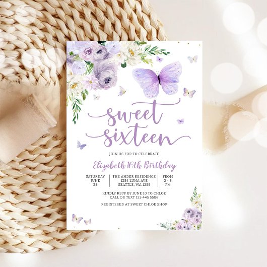 Invitation Fleurie Papillon pour les Douze Ans (Sw