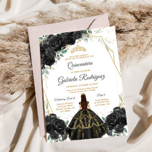 Invitation Fleurie Quinceanera Noir Or