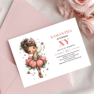 Invitation Fleurie Rose Anniversaire Fée Lumineuse