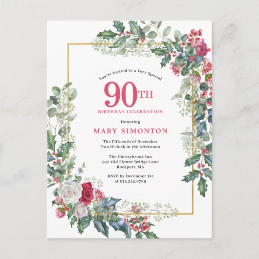 Invitation Fleurie Rose Blanche Holly 90e (Devant)