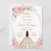 Invitation Fleurie Rose Or pour Quinceanera (Devant)