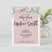 Invitation Fleurie Rose pour Baby Shower (Debout devant)