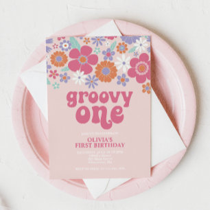 Invitation Fleurie Rose Rétro Groovy