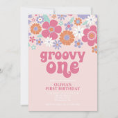 Invitation Fleurie Rose Rétro Groovy (Devant)
